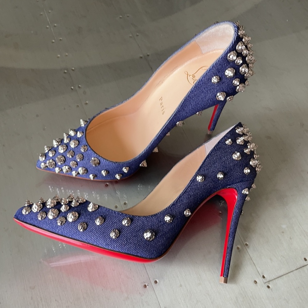 Christian louboutin aimantaclou denim blue spike stiletto 100mm sz 36.5